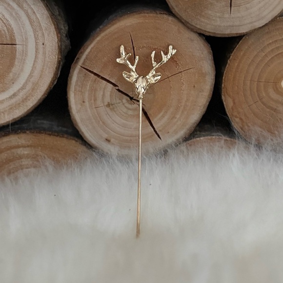 Gold Deer Antler Lapel Pin - Cabincore Western - Picture 4 of 8